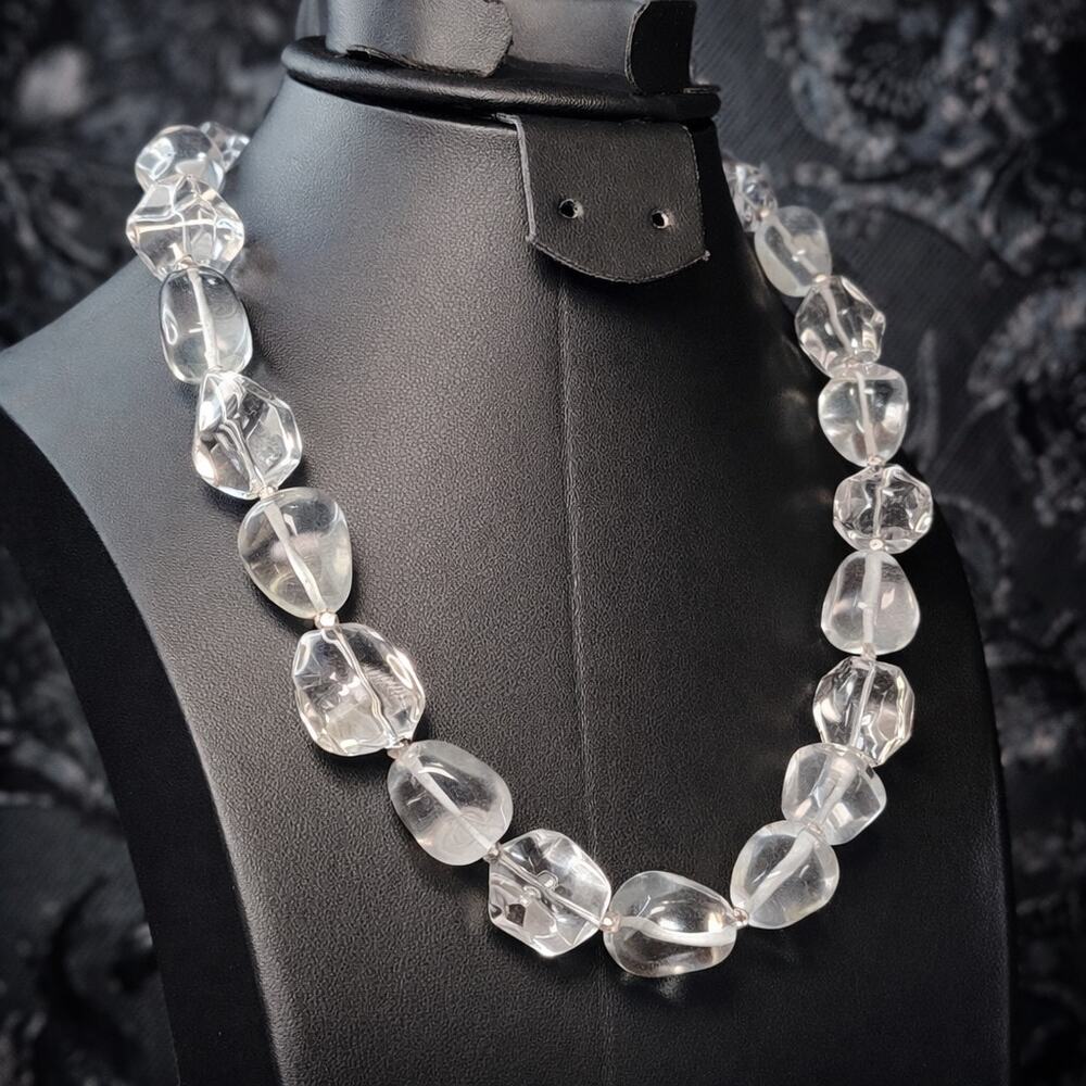 Vtg Clear Quartz Crystal Freeform Necklace Sterling Silver Toggle Clasp Gemstone